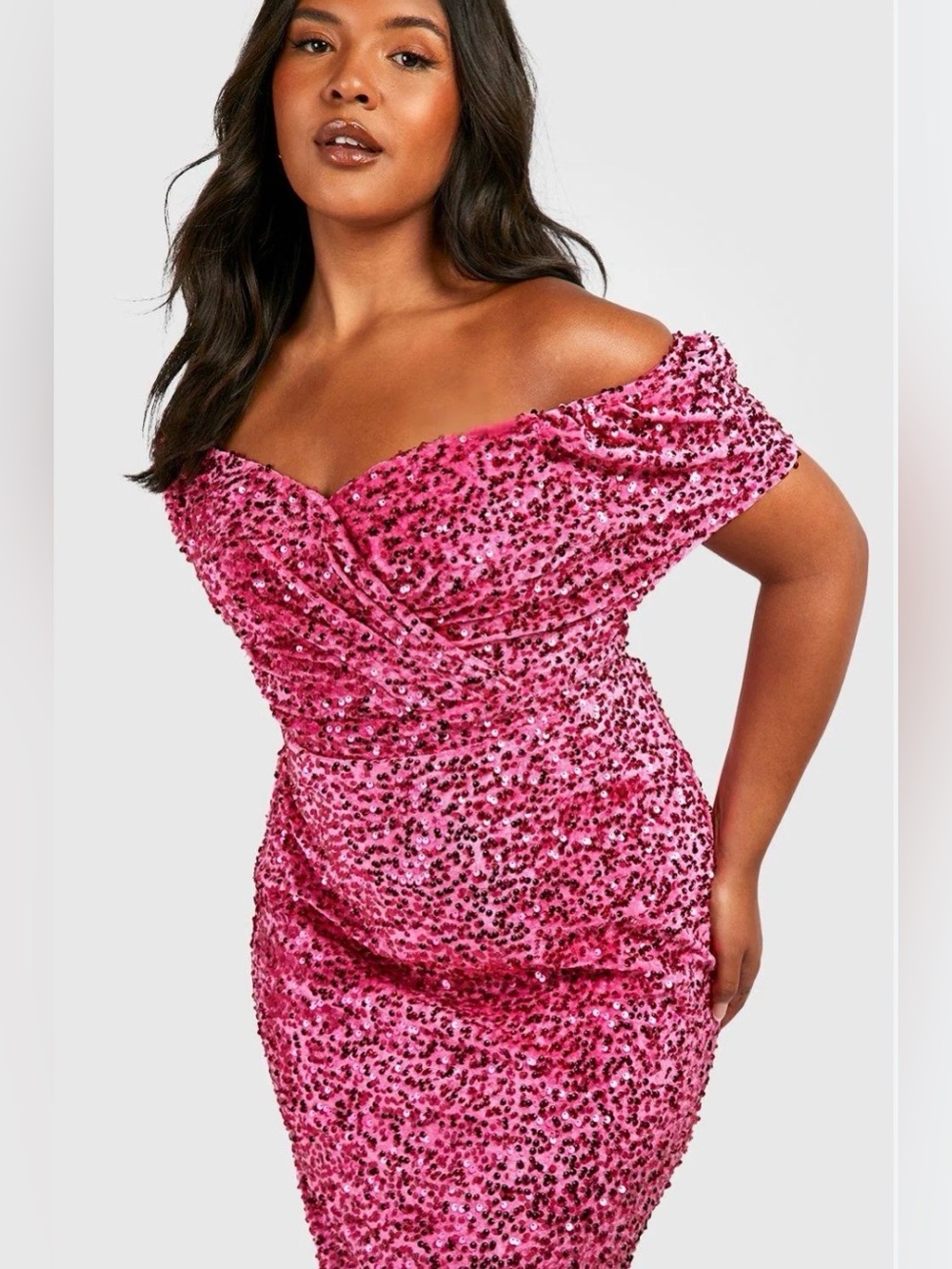NWT Boohoo Pink Off Shoulder Velvet Sequin Zip Dress WATCH VIDEO TO SEE SPARKLE!